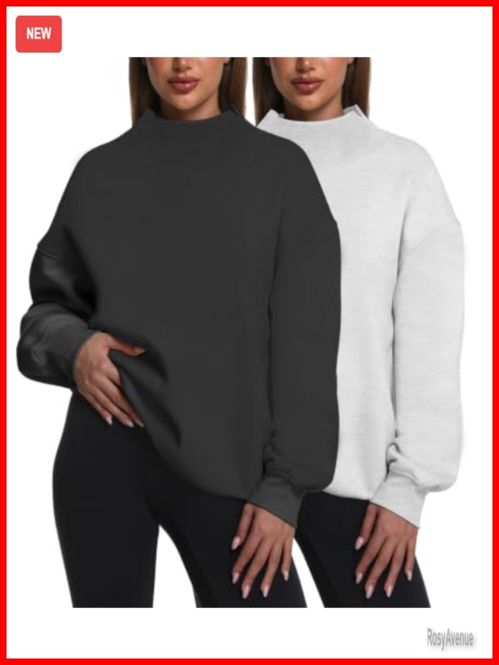 Oversized Turtleneck Sweatshirts Fleece Lined Pullover 2 Pack